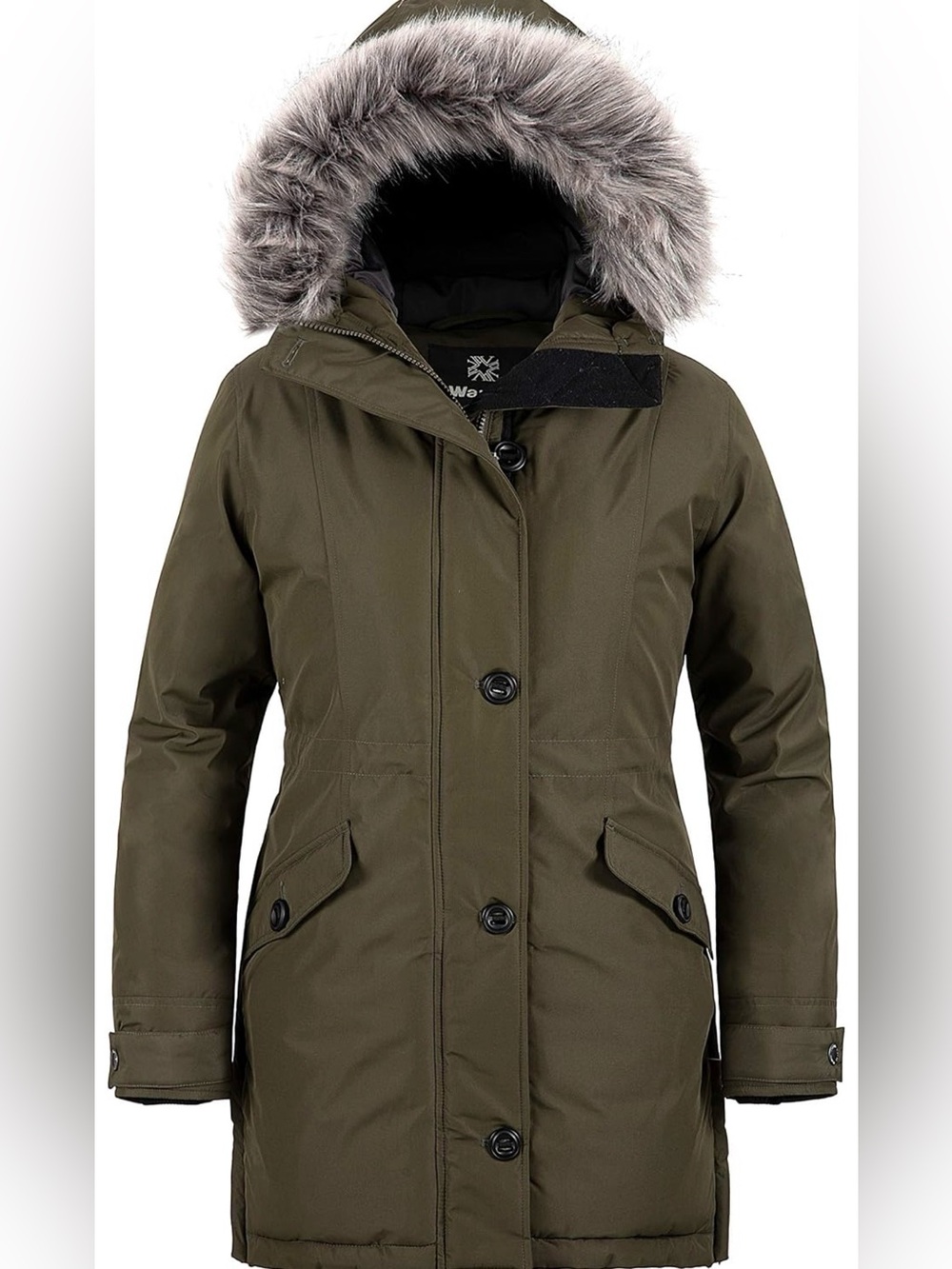 Insulated GREEN Parka with Faux-Fur Trim Hood